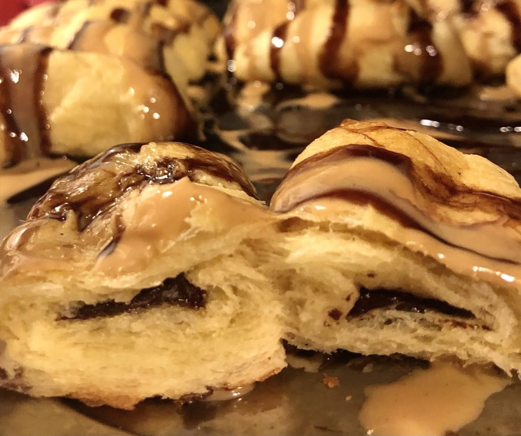 chocolate peanut butter croissant with melted chocolate center