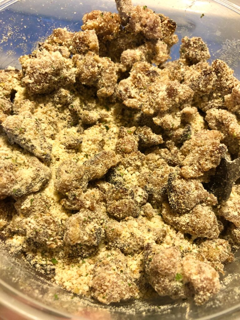 Italian sausage added to bread crumb and parmesan cheese mixture