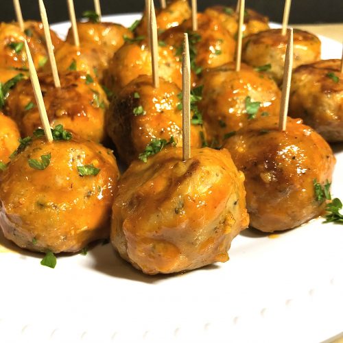 Buffalo Chicken Meatballs in an apricot sauce