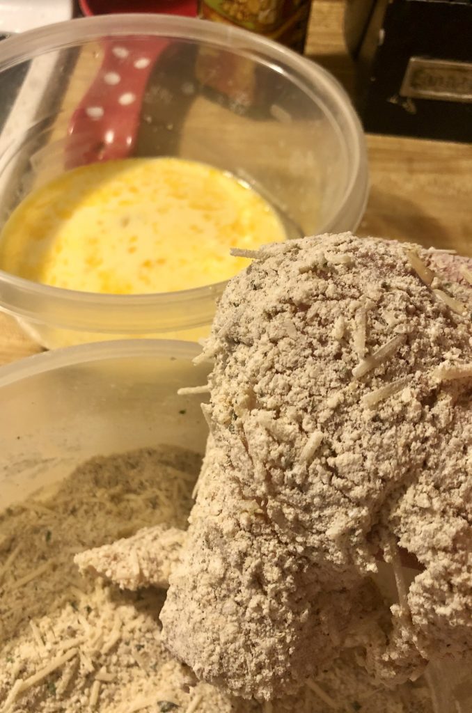 breaded chicken with dredging station