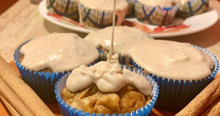 Quick Bread Pumpkin Muffins with Eggnog Glaze