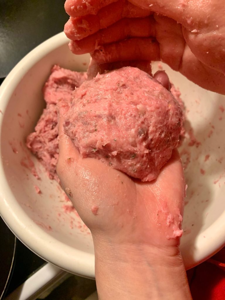 forming turkey and sausage burger patties