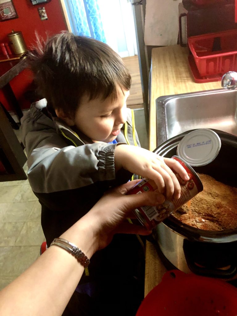 slow cooker mexican shredded chicken with Dylan's help