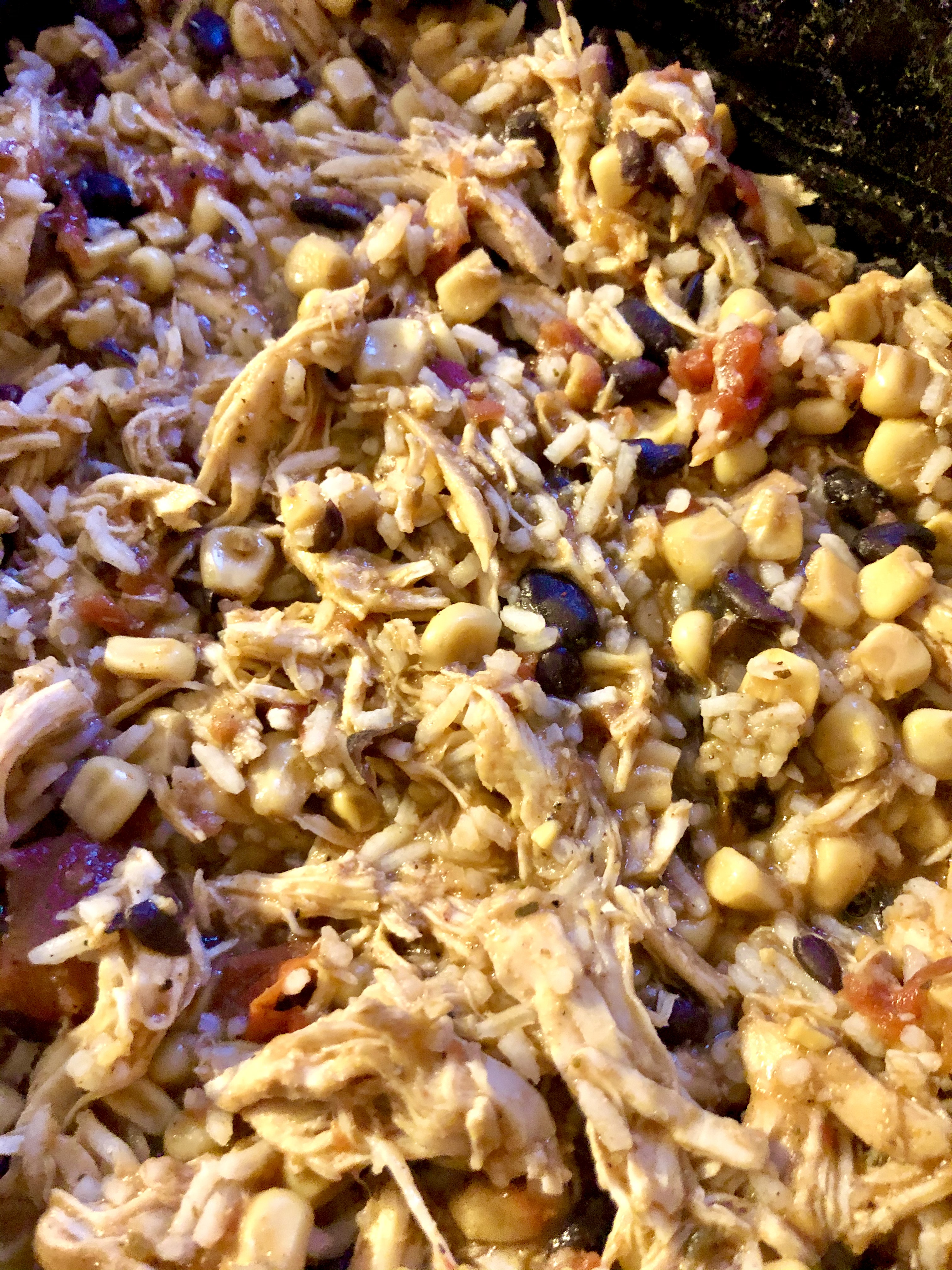 slow cooker mexican shredded chicken with corn rice and black beans