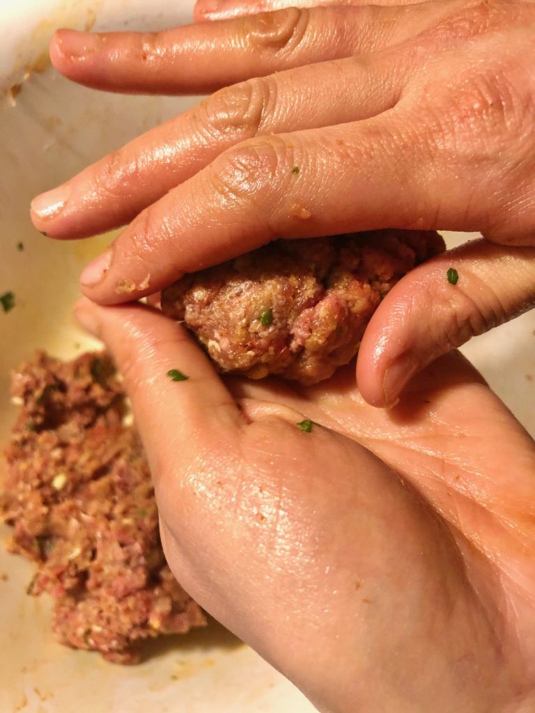 gathering beef for thai meatballs