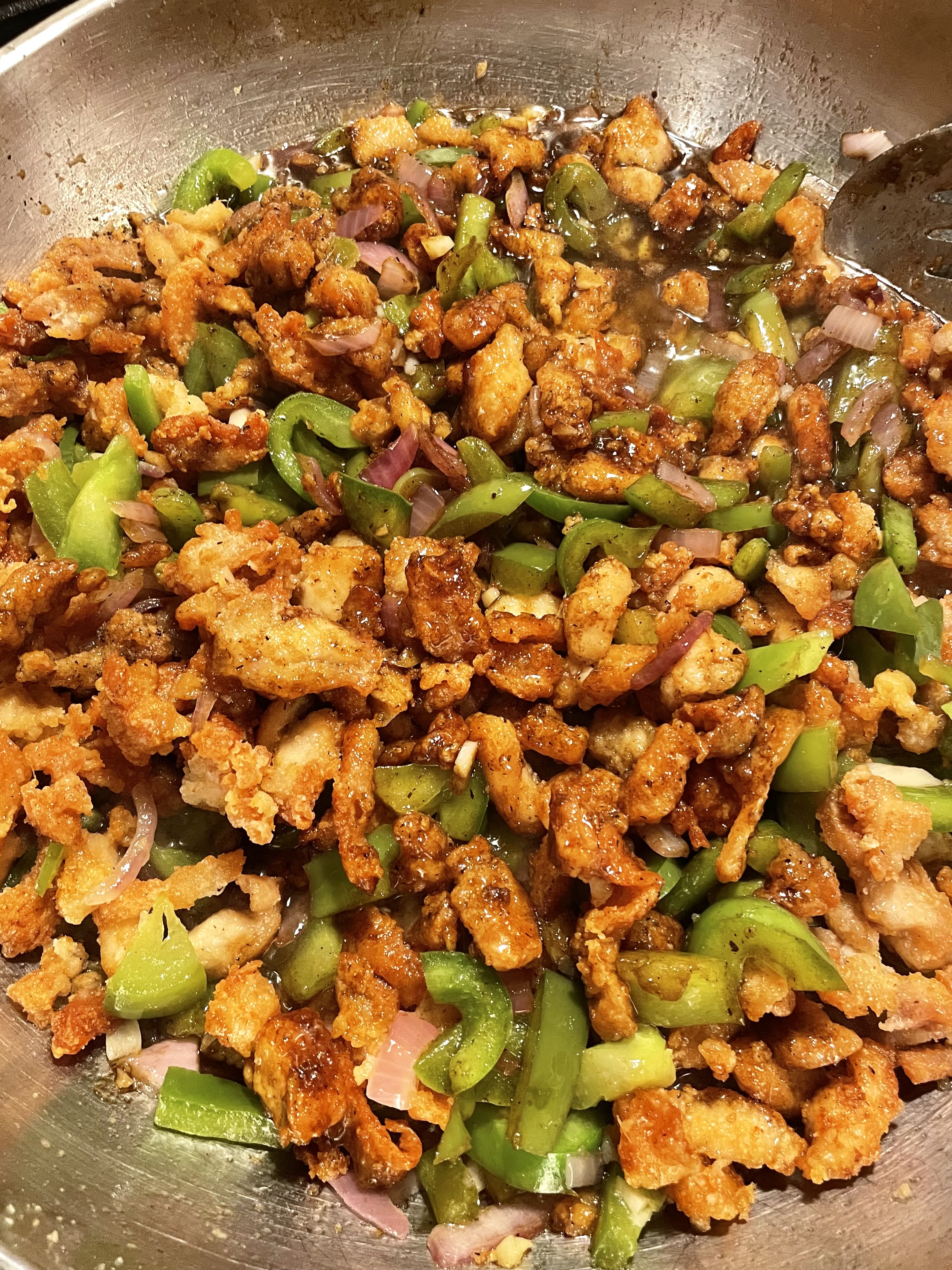 Better Than The Buffet Pepper Chicken finished in the pan. 