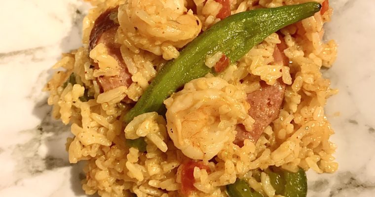 Quick Kielbasa and Shrimp Skillet Gumbo Rice