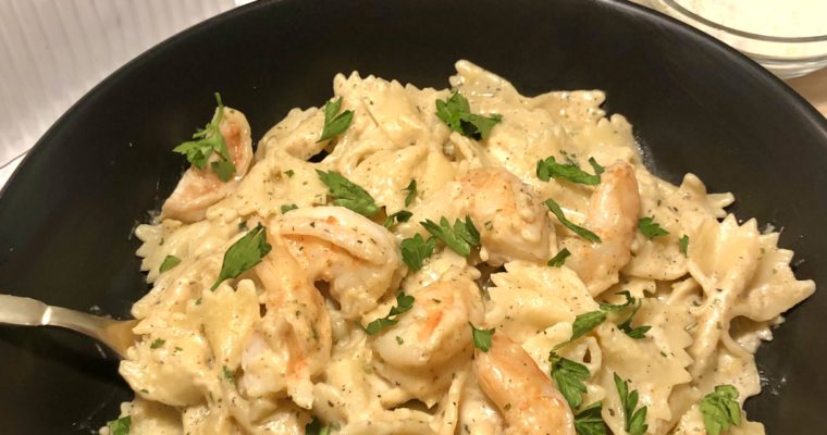 Quick Weeknight Cajun Shrimp Farfalle with Lemon Cream Sauce