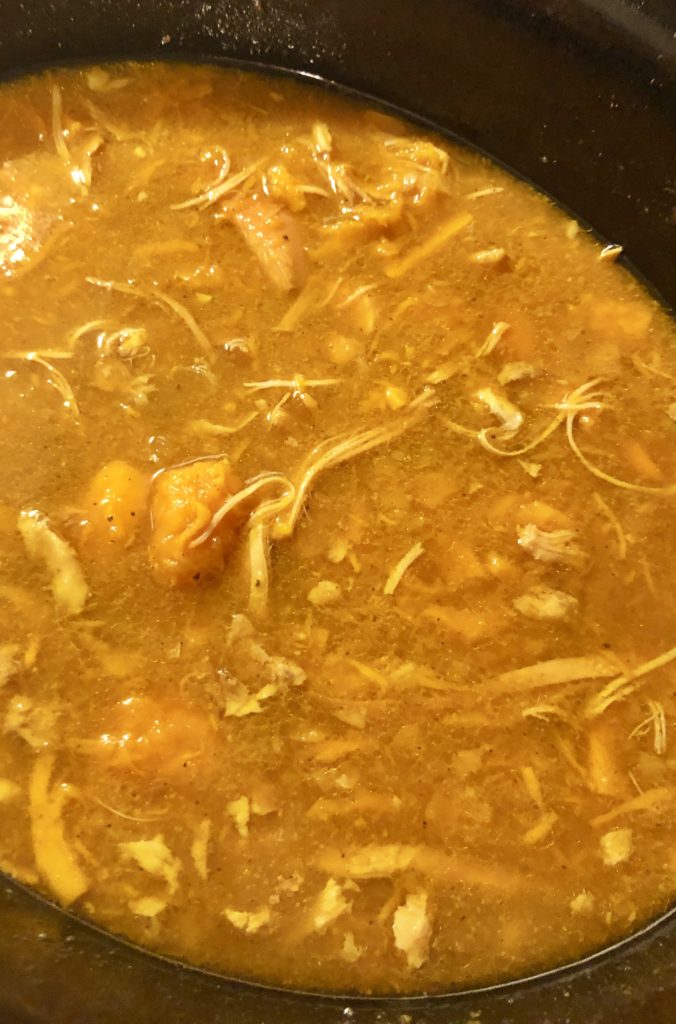 slow cooker sweet potato, chicken and curry soup made with chicken bone broth