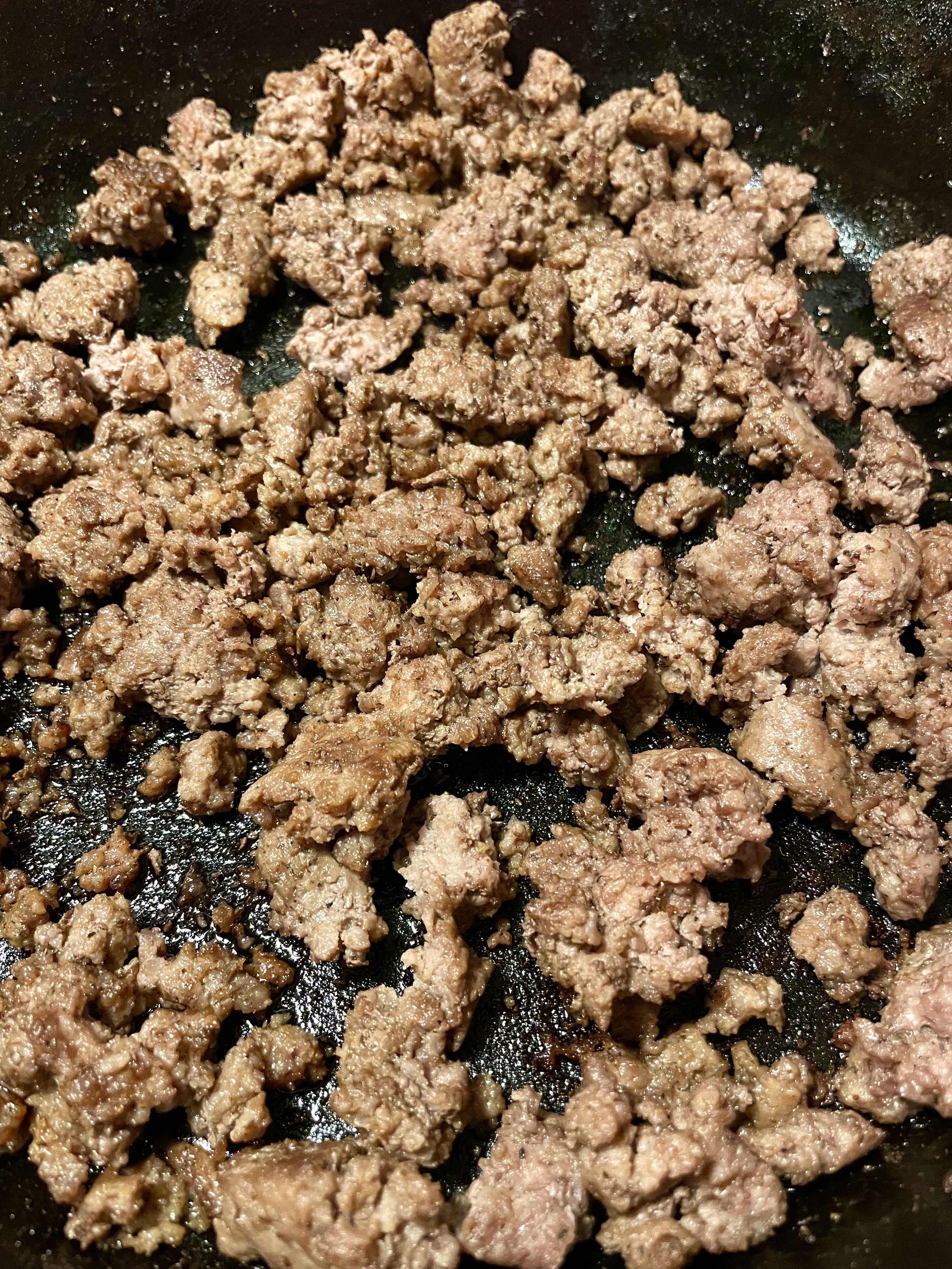 Ground beef that has been browned in a skillet.