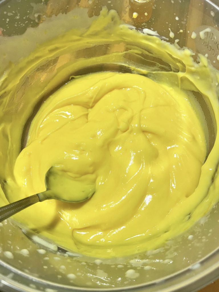 Vanilla instant pudding dyed bright yellow.